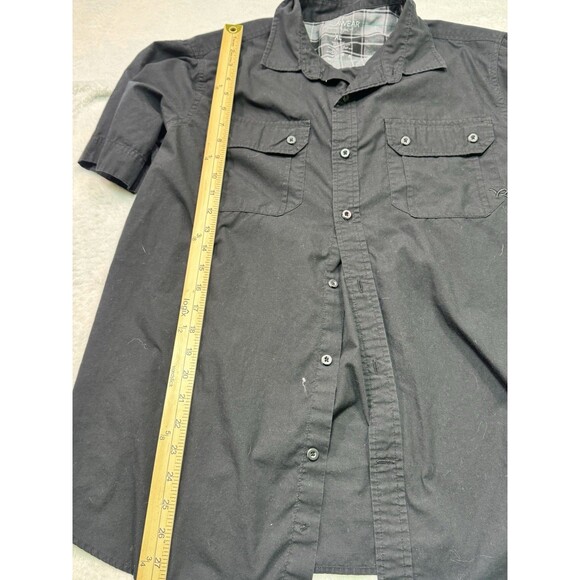 Men Black Short Sleeve Button Down Plaid Accents Rocawear Size Xl Dbl Pockets - Picture 7 of 11